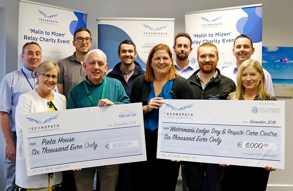 Presentation from Technopath to Pieta House and Alzheimers Society of Ireland of funds raised from 'Malin to Mizen' Charity Relay Run.